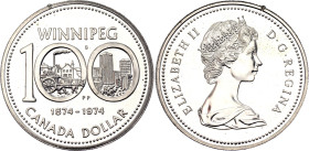 Canada 1 Dollar 1974. KM# 88a, N# 18797; Silver 23.32 g.; Elizabeth II; 100th Anniversary of Winnipeg; UNC, silver tested