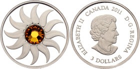 Canada 3 Dollars 2011. KM# 1127, N# 355246; Silver 7.96 g., Proof; Elizabeth II; November - Topaze; In original packing with certificate