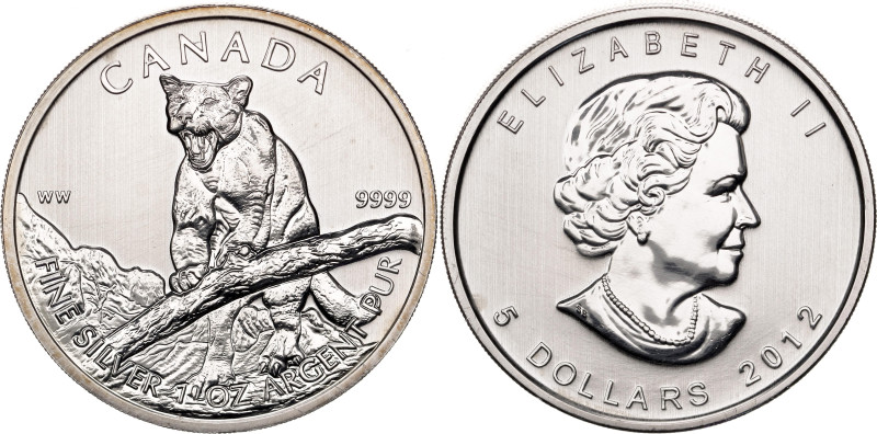 Canada 5 Dollars 2012. KM# 1164, N# 24762; Silver 31.1 g.; Elizabeth II; Cougar;...