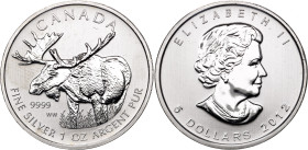 Canada 5 Dollars 2012. KM# 1241, N# 32514; Silver 31.1 g.; Elizabeth II; Moose; UNC