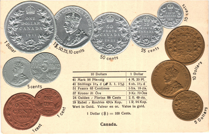 Canada Post Card "Coins of Canada" 1912 - 1937 (ND). Carton; Canada Coinage Post...