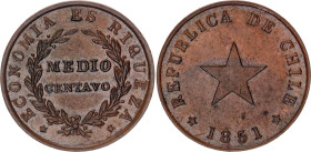 Chile 1/2 Centavo 1851. KM# 117, N# 35341; Copper; AUNC