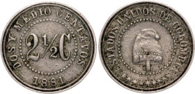Colombia 2-1/2 Centavos 1881. KM# 179, N# 7527; Copper-nickel; XF