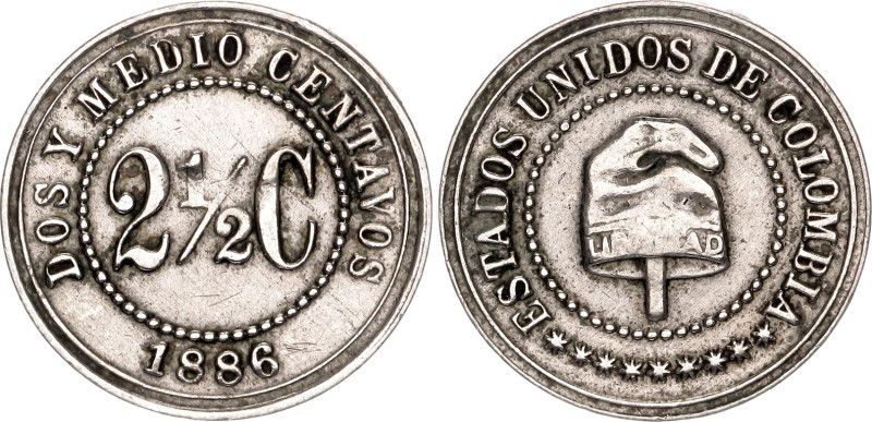 Colombia 2-1/2 Centavos 1886. KM# 182, N# 11349; Copper-nickel; XF