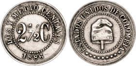 Colombia 2-1/2 Centavos 1886. KM# 182, N# 11349; Copper-nickel; XF