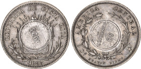 Costa Rica 50 Centimes 1923 (1893) HB Counterstamped Coinage. KM# 159, N# 8764; Silver 6.25 g.; UNC