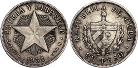 Cuba 1 Peso 1932. KM# 15, N# 9263; Silver 26.54 g.; XF-