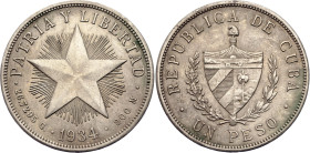 Cuba 1 Peso 1934. KM# 15, N# 9263; Silver 26.54 g.; XF+