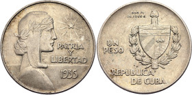 Cuba 1 Peso 1935. KM# 22, N# 13902; Silver 26.75 g.; XF
