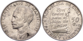 Cuba 50 Centavos 1953. KM# 28; Silver 12.24 g.; José Martí; XF+