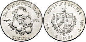 Cuba 5 Pesos 1982. KM# 102, N# 67428; Silver 12.05 g.; FAO - Citrus Fruit; Mintage 3125 pcs.; UNC with full mint luster