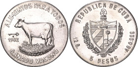 Cuba 5 Pesos 1982. KM# 103, N# 40878; Silver 12.09 g.; FAO - Cattle; Mintage 4177 pcs.; UNC