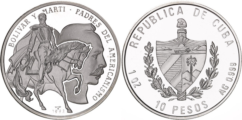 Cuba 10 Pesos 1993. KM# 406, JMA# AAEE550, N# 103111; Silver 31.21 g., Proof; Bo...