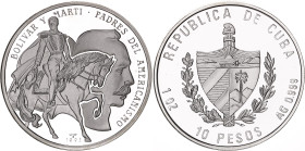 Cuba 10 Pesos 1993. KM# 406, JMA# AAEE550, N# 103111; Silver 31.21 g., Proof; Bolivar and Marti