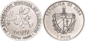 Cuba 1 Peso 1998. JMA#  AAEE766, N# 50582; Nickel plated steel; Expo 2000 - Twipsy; UNC with full mint luster