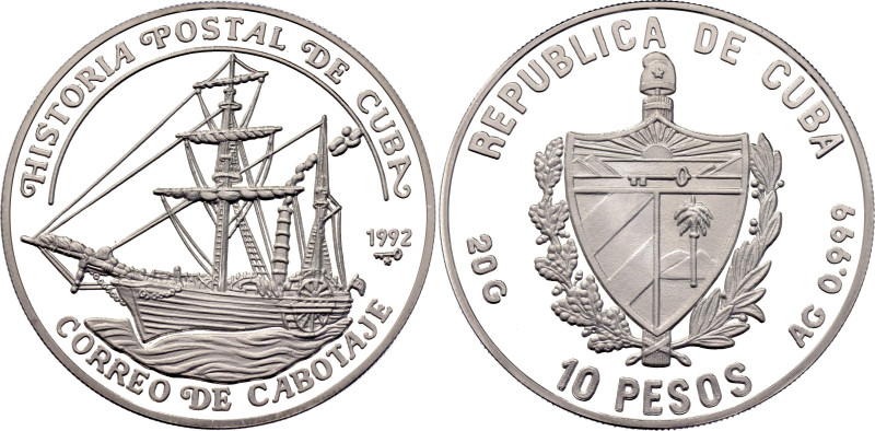Cuba 10 Pesos 1992. KM# 561, JMA# AAEE527, N# 180258; Silver 19.85 g., Proof; Po...
