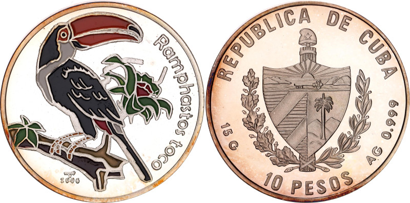 Cuba 10 Pesos 2006. Silver 15 g., Proof; Ramphastos Toco