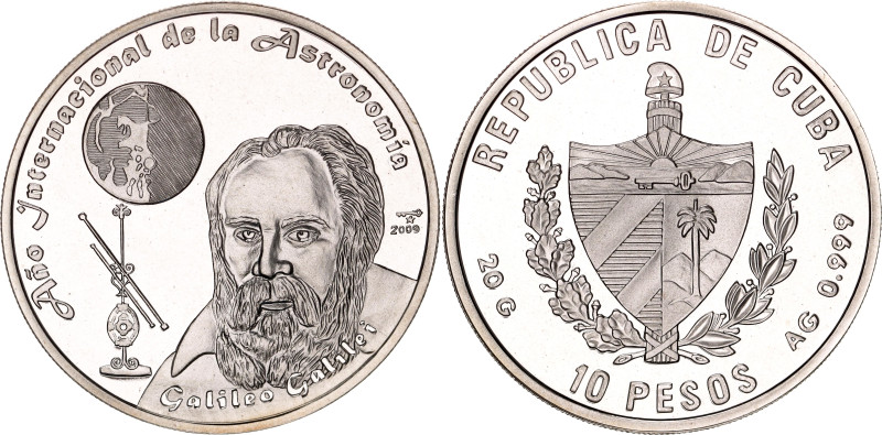 Cuba 10 Pesos 2009. Silver 20 g., Proof; Galileo Galilei