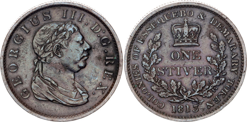 Essequibo & Demerary 1 Stiver 1813. KM# 10, Pr# 29, N# 17809; Copper; George III...