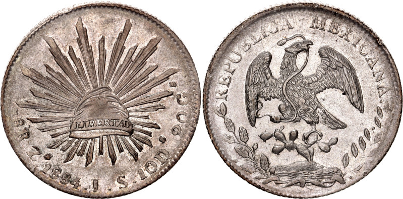 Mexico 8 Reales 1884 Zs JS. KM# 377.13, N# 7394; Silver 27.07 g.; AUNC