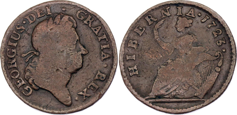 United States Hibernia Halfpenny 1723/22 Overdate R3. KM# 23.1; M. 3.4-Db.1, W-1...