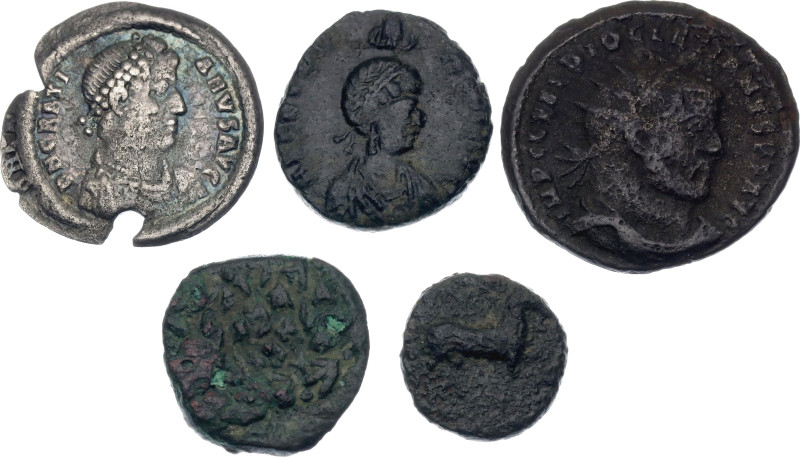 Ancient World Lot of 5 Coins 250 - 350 AD. Various Countries, Dates & Denominati...