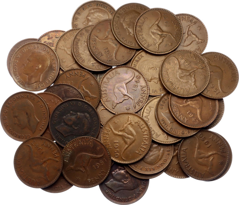 Australia 39 x 1 Penny 1939 - 1951. Various Countries & Dates; Bronze; VF/XF