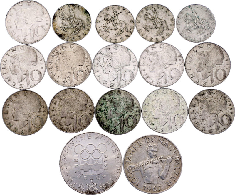 Austria Lot of 17 Coins 1957 - 1976. Silver., Total weight: 146.85 g.; Various D...