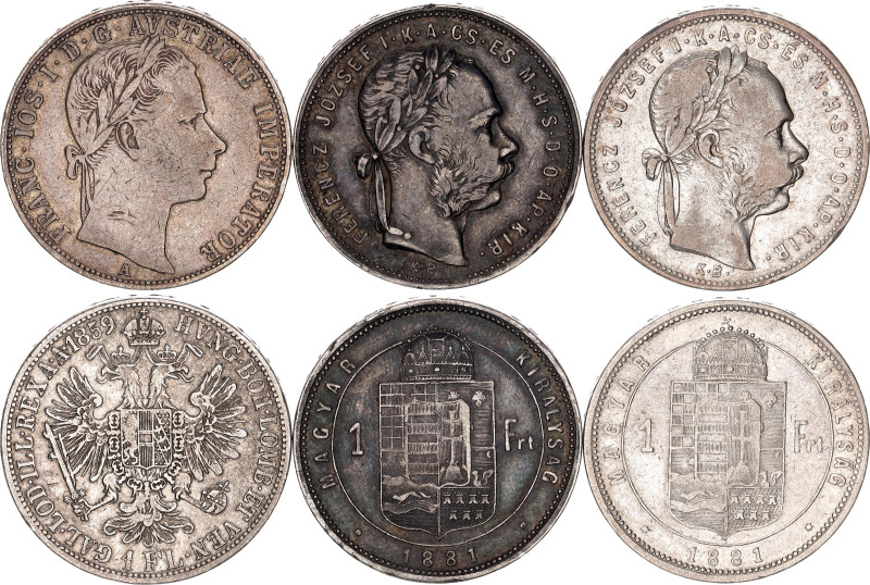 Austria - Hungary Lot of 3 Coins 1859 - 1881. KM# 2219, 465; Silver; Franz Josep...