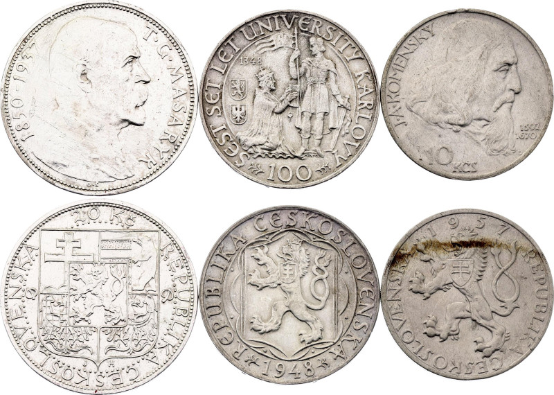 Czechoslovakia Lot of 3 Coins 1937 - 1957. Silver., Total weight 37.80 g.; Vario...