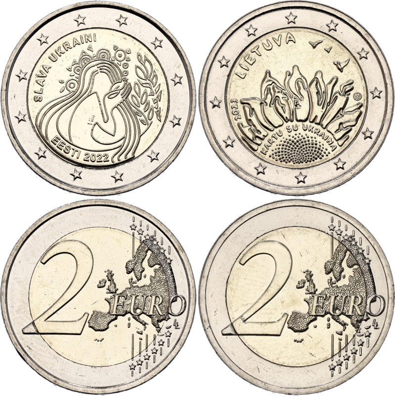 Estonia & Lithuania 2 x 2 Euro 2022 - 2023. Bimetallic; Together with Ukraine; U...