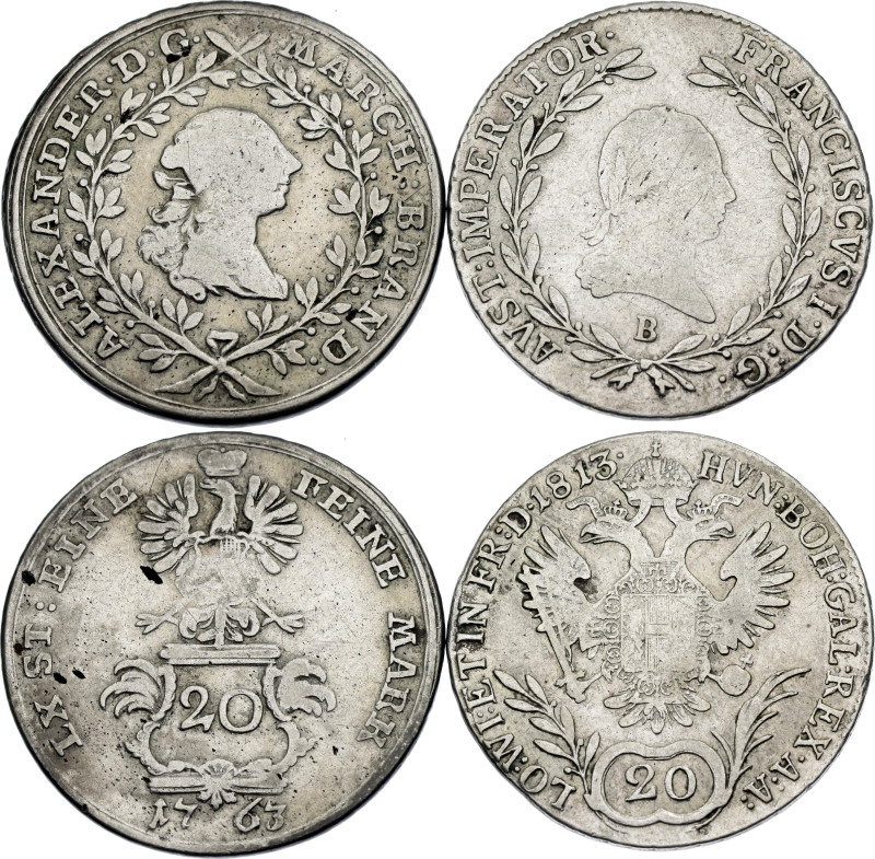 Europe 2 x 20 Kreuzer 1763 - 1813. Silver; Franz I & Karl Alexander; VF-XF