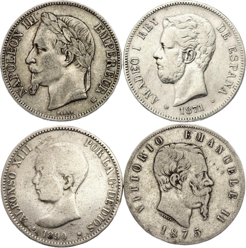 Europe Lot of 4 Coins 1871 - 1890. Silver., Total weight: 97.67 g; Various Count...