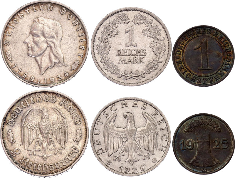 Germany Lot of 3 Coins 1925 - 1934. With Silver; Various Motives, Dates & Denomi...