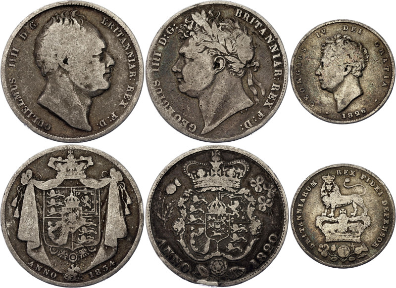 Great Britain Lot of 3 Coins 1820 - 1834. KM# 676, 694, 714; Silver; George IV &...