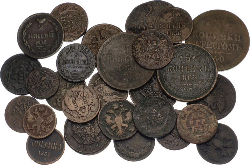 Russia Lot of 27 Coins 1731 - 1904. Copper; Various Dates, Denominations & Ruler...