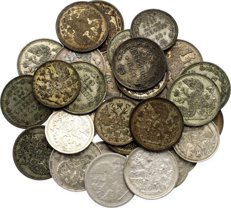 Russia Lot of 31 Silver Coins 1873 - 1930. Various Rulers, Dates & Denominations...
