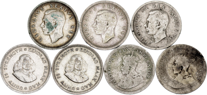 South Africa Lot of 7 Coins 1936 - 1956. Various Rulers, Dates & Denominations; ...