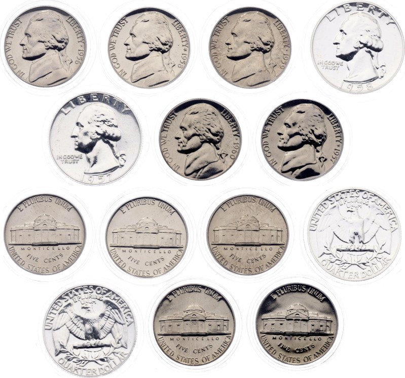United States Lot of 7 Coins 1956 - 1960. KM# 164, A192; With Silver; "Washingto...