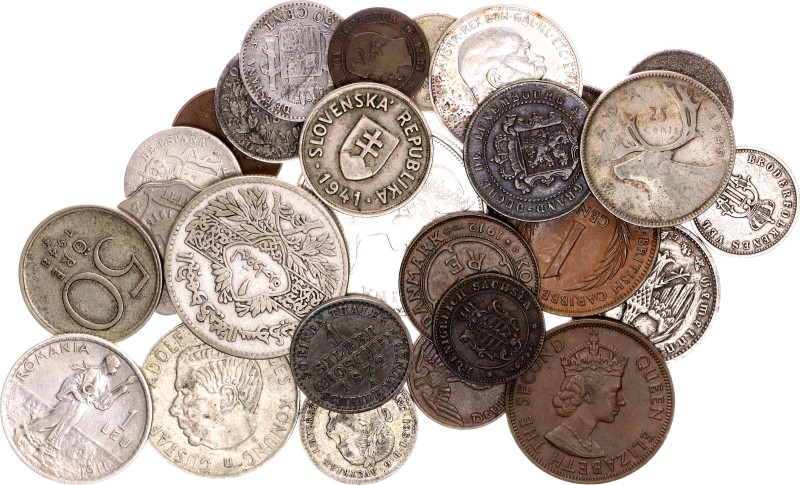 World Lot of 30 Coins 1868 - 1966. With Silver; Various Countries, Dates & Denom...