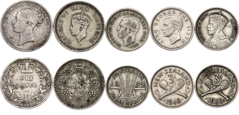 World Lot of 5 Coins 1871 - 1952. Silver 9.88 g; Various Countries, Dates, Ruler...