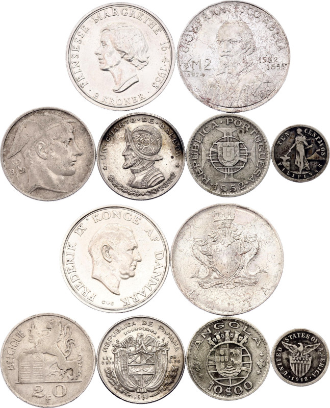 World Lot of 6 Coins 1918 - 1974. Silver., Total weight 46.09 g.; Various Countr...