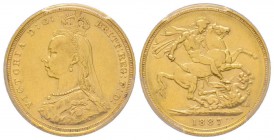 Australia, Victoria I 1837-1901
Sovereign, Sydney, 1887 S, AU 7.98 g. 917‰
Ref : Fr. 15, Spink 3868
Conservation : PCGS AU53