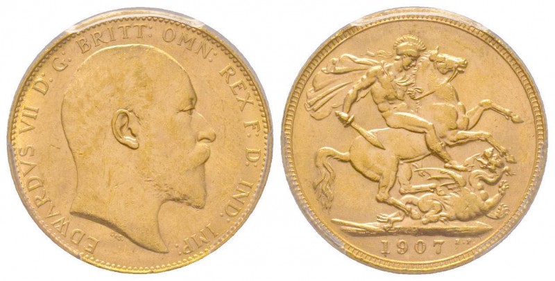 Edward VII 1901-1910
Sovereign, Perth, 1907 P, AU 7.98 g. 917‰
Ref: Fr. 34, KM#1...