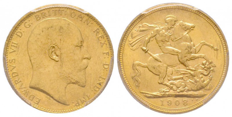 Edward VII 1901-1910
Sovereign, Sydney, 1908 S, AU 7.98 g. 917‰
Ref: Fr. 32, KM#...