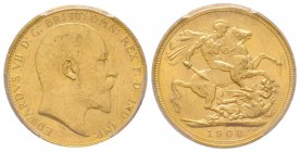 Edward VII 1901-1910
Sovereign, Sydney, 1908 S, AU 7.98 g. 917‰
Ref: Fr. 32, KM#15 , Spink 3973 
Conservation: PCGS MS63