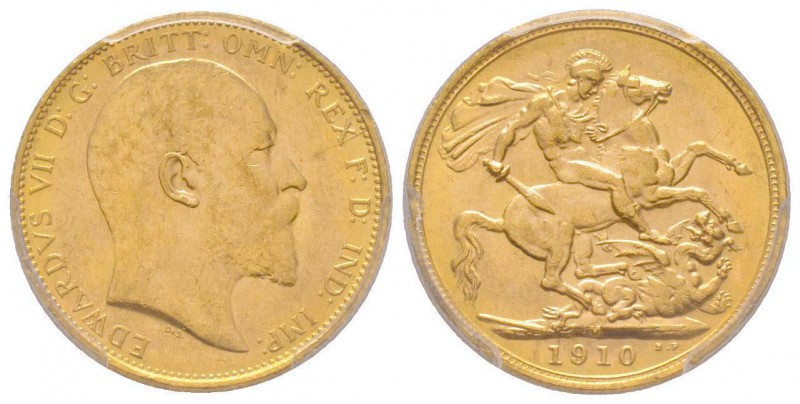 Edward VII 1901-1910
Sovereign, Melbourne, 1910 M, AU 7.98 g. 917‰
Ref: Fr. 33, ...