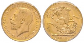 Australia, George V 1910-1936
Sovereign, Melbourne, 1923 M, AU 7.98 g. 917‰ Ref : Fr.39, KM#29, Spink 3999 
Conservation : PCGS MS64. Rare