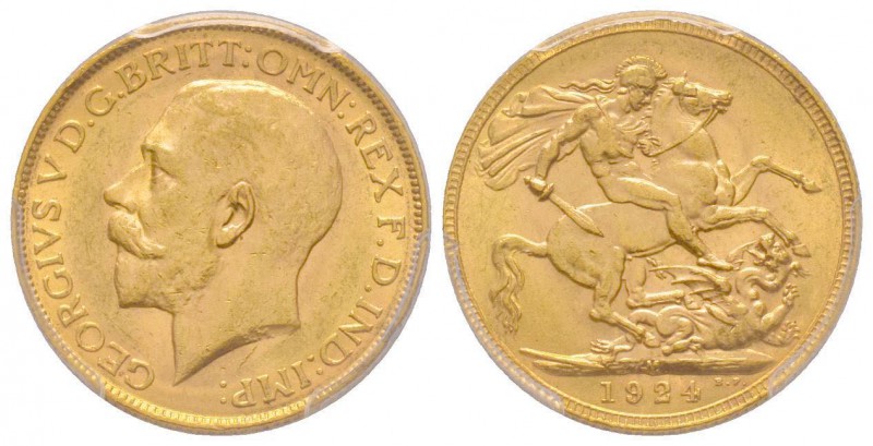 Australia, George V 1910-1936
Sovereign, Melbourne, 1924 M, AU 7.98 g. 917‰ Ref ...