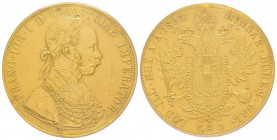 Austria, Franz Joseph, 1848-1916
4 Ducats, Vienne, 1895, AU 13.96 g. 
Ref : Fr. 487, KM#2276 
Conservation : PCGS AU Detail (contremarques)